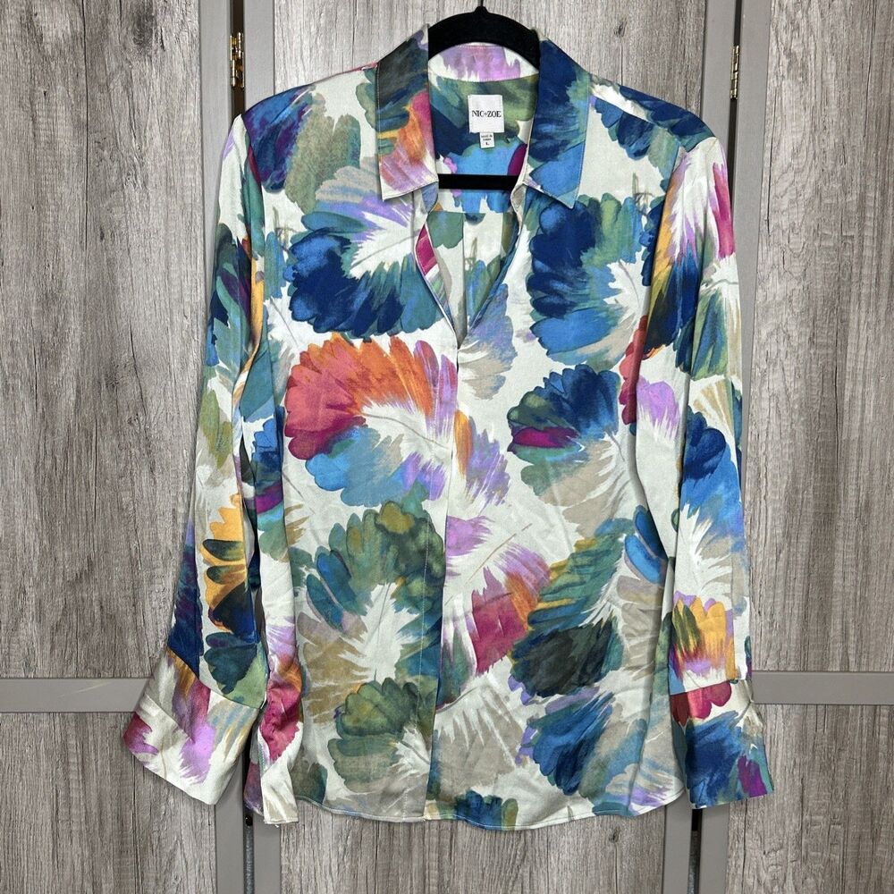 NIC+ZOE Multicolor Watercolor Leaf Button-Down Shirt
